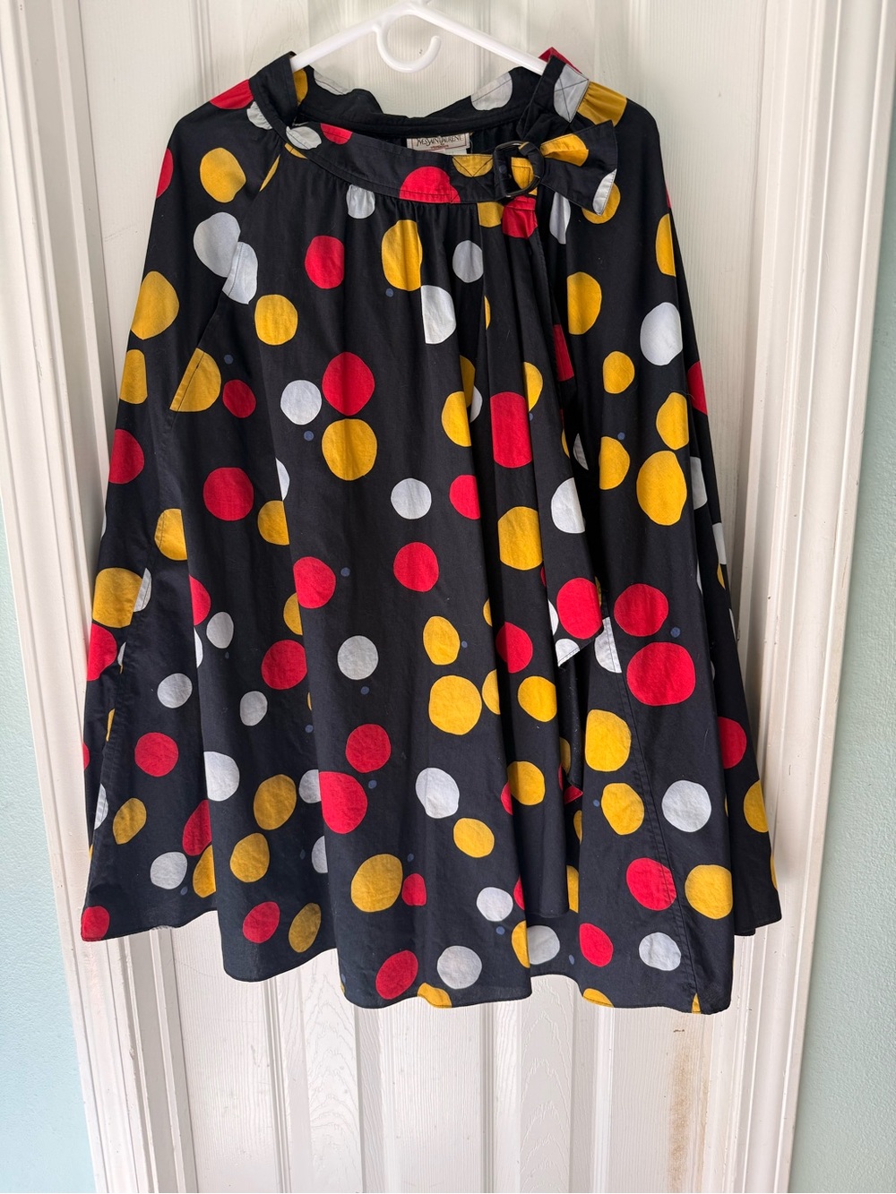 Yves Saint Laurent Black A-Line Skirt with Red, Yellow & White Polka Dots